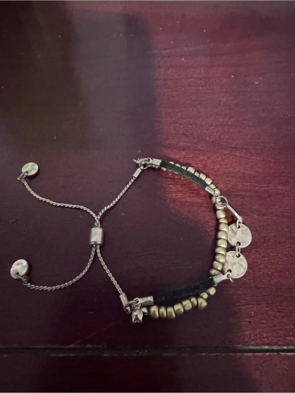 Women’s Gold Bead and Black Cord Adjustable Bracelet